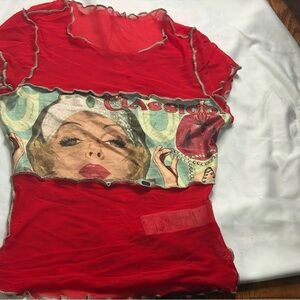 Red see through vintage style babydoll top